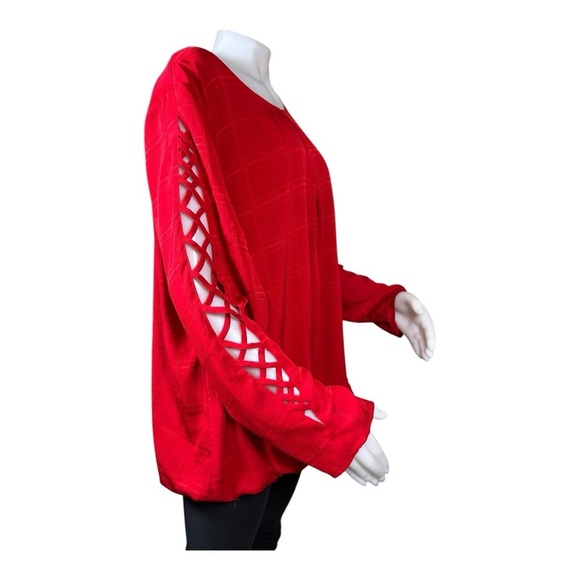 ALYX Women’s Red Long Sleeve Blouse with Stylish Criss-Cross Cutout Sleeves Sz3X - Picture 4 of 15